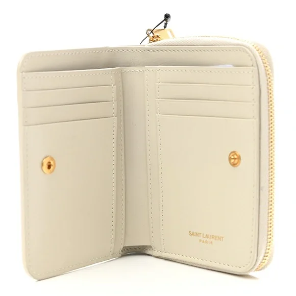 YSL Calfskin Compact Zip Around Wallet Crema Soft - Picture 2 of 6